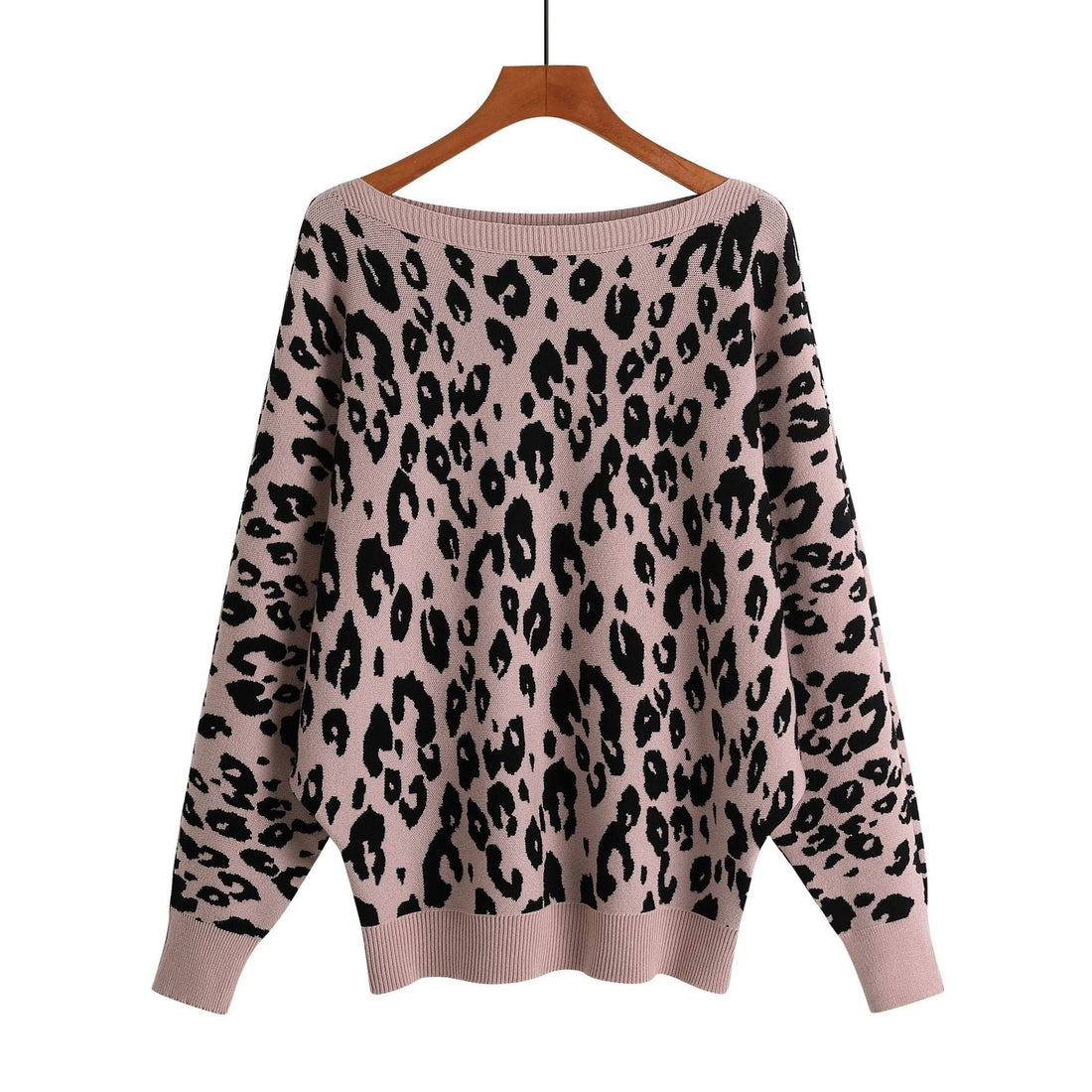 Women's Leopard Print Slash-Neck Bat Sleeve Knit Sweater - Image 4