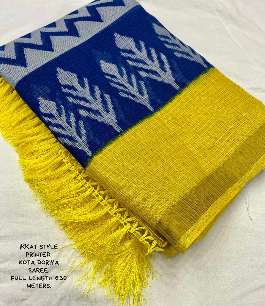 Blue Polycotton Ethnic Motifs Saree with Unstitched Blouse - Hiral Fashion