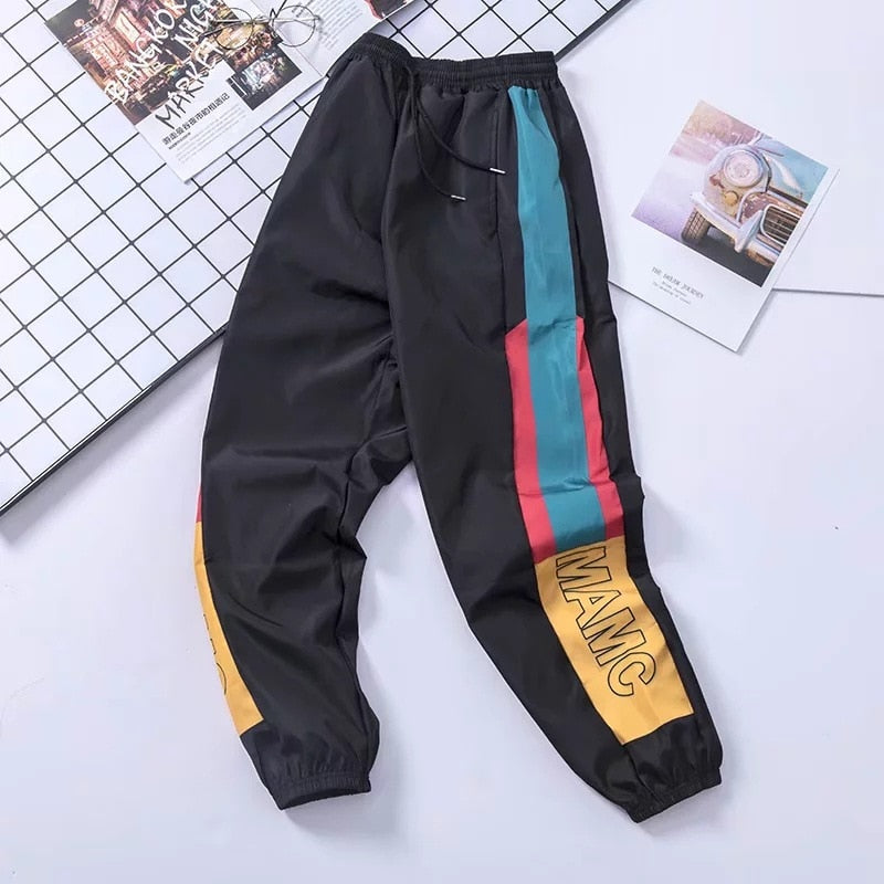Black Harajuku Streetwear Joggers with Colorful Side Stripes - Image 3