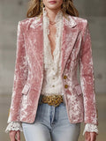 Pink Velvet Blazer | Slim Fit Notched Lapel Gold Button Jacket