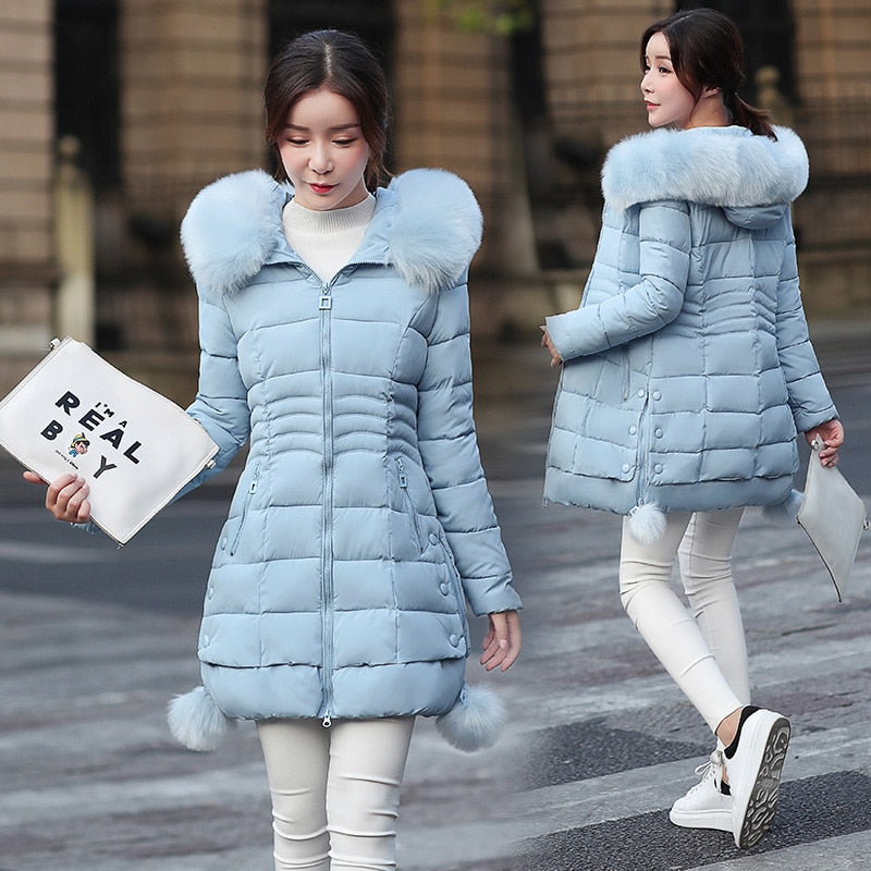 Women's Faux Fur Hooded Quilted Winter Parka Jacket - Image 4