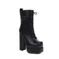 Women's Thick Sole Square Toe Platform Lace-Up Ankle Boots - Image 5