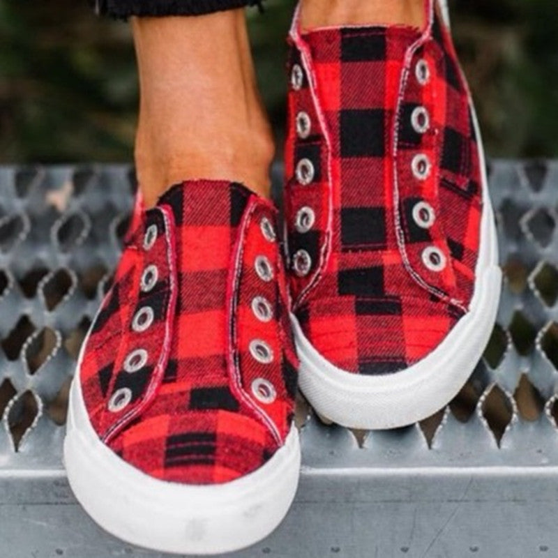 Women's Plaid Canvas Slip-On Sneakers - Black & Blue Options - Image 5