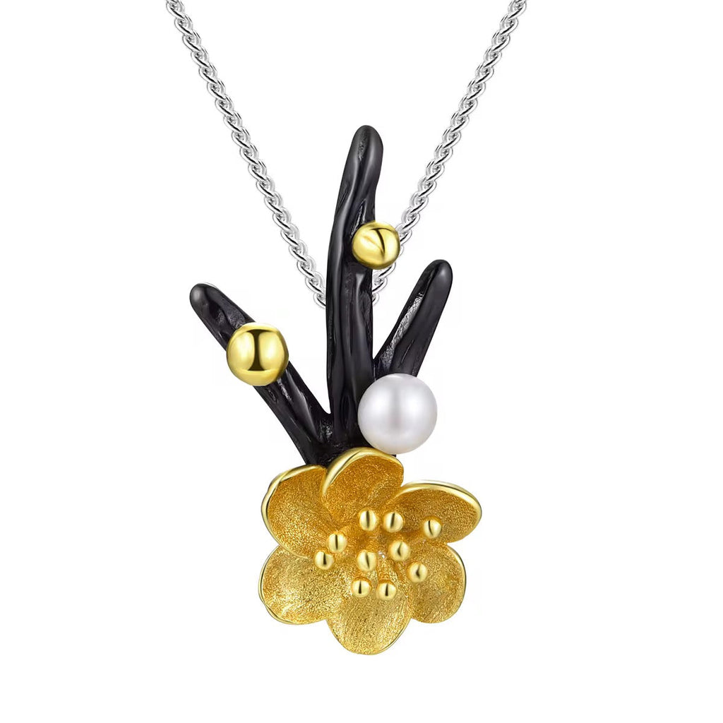 Flower Necklace with Pearl – Classic Silver