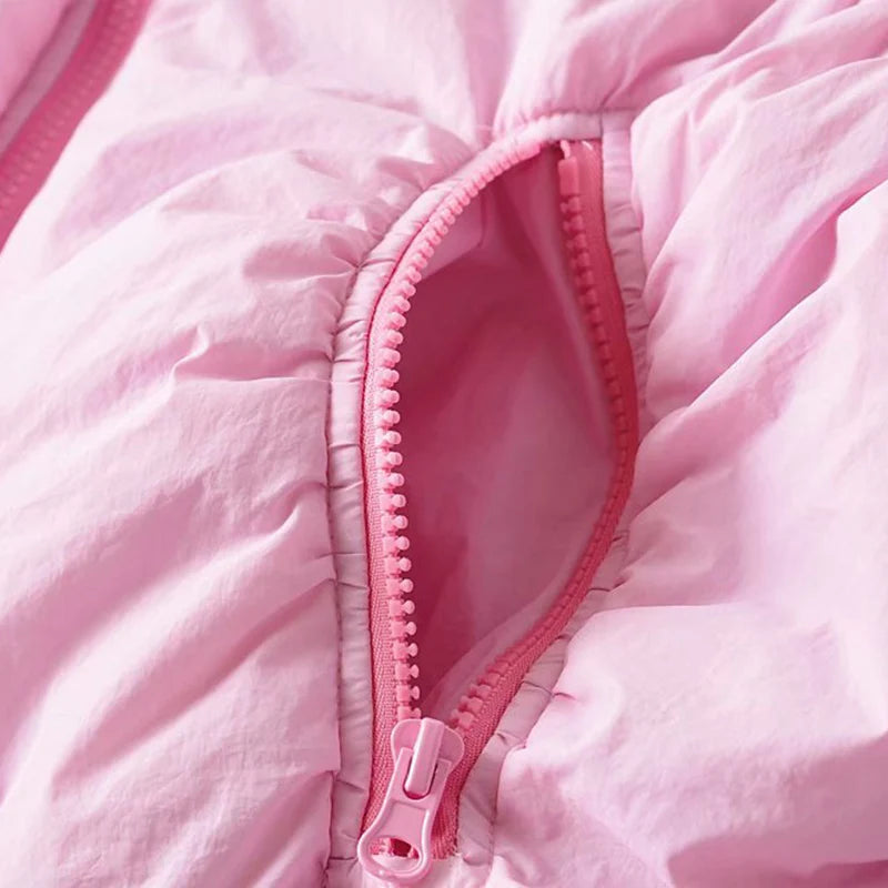 Women's Pink Harajuku Cropped Bomber Jacket with Pockets - Image 5