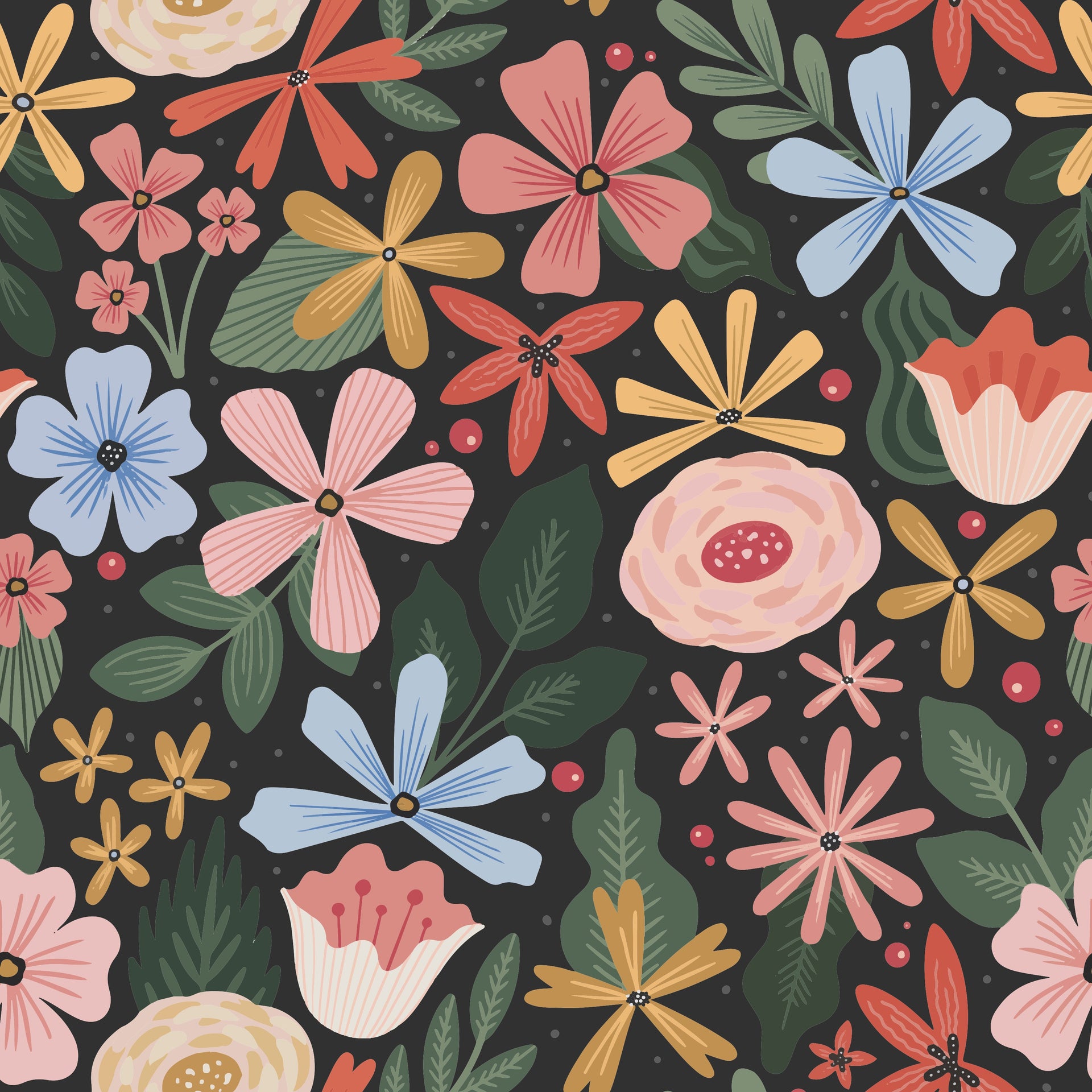 Macarena Bohemian Floral Wallpaper in Vibrant Multicolored Tones