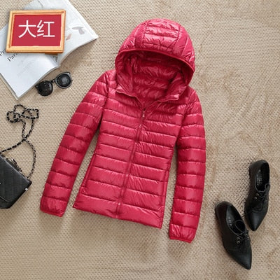 Women's Ultra-Lightweight Slim Fit Hooded Puffer Jacket - Image 11