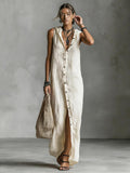 Women's Sleeveless Button-Down Hooded Maxi Dress - Image 6
