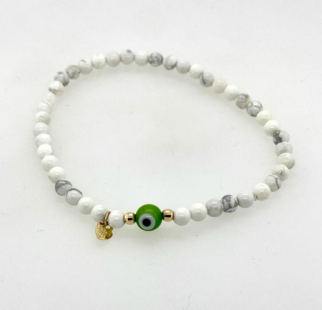 Zoe & Me “The Whimsy” 10k Gold, Howlite Evil Eye Mother/Daughter Bracelet