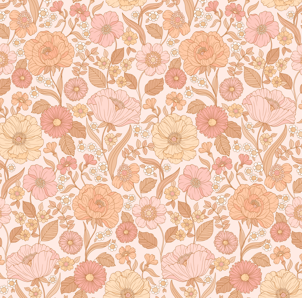 Betsy Floral Removable Wallpaper in Pink, Peach, and Cream