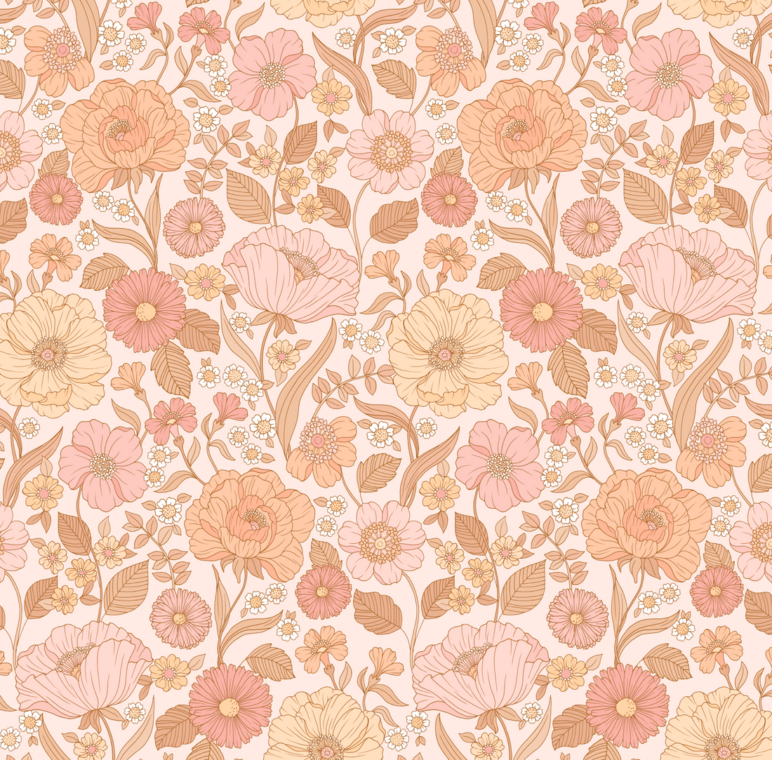 Betsy Floral Removable Wallpaper in Pink, Peach, and Cream