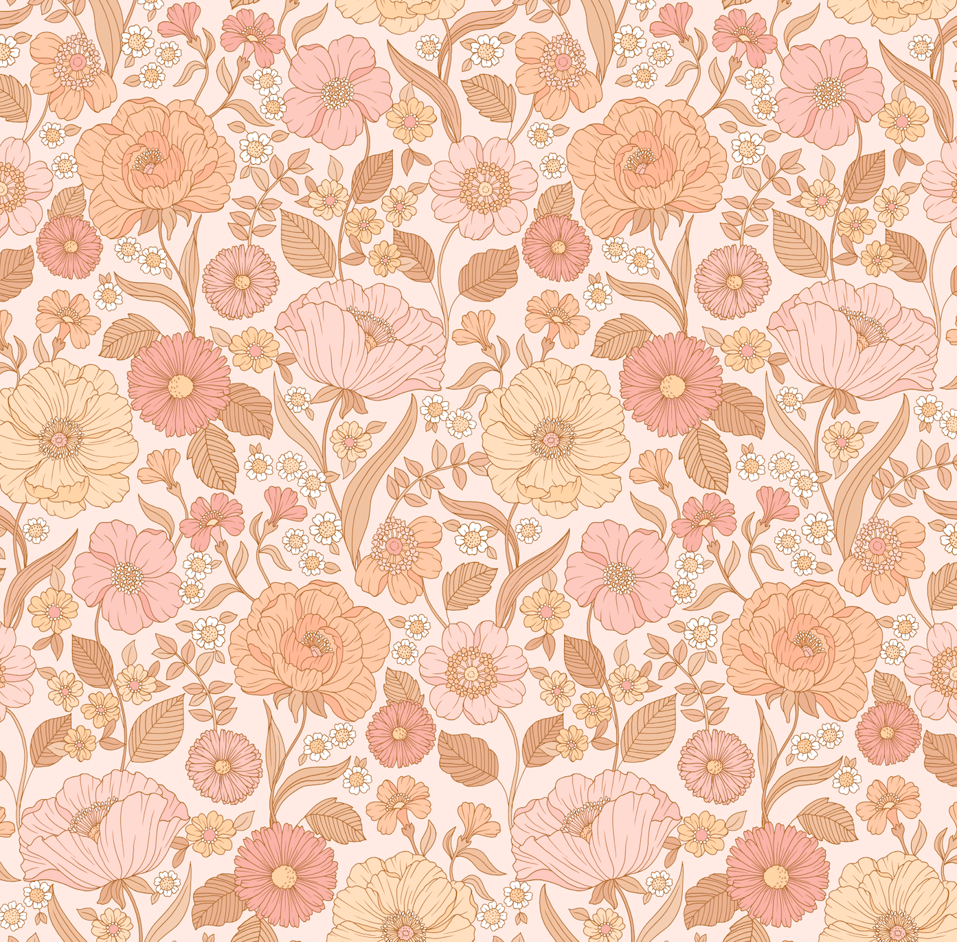 Betsy Floral Removable Wallpaper in Pink, Peach, and Cream