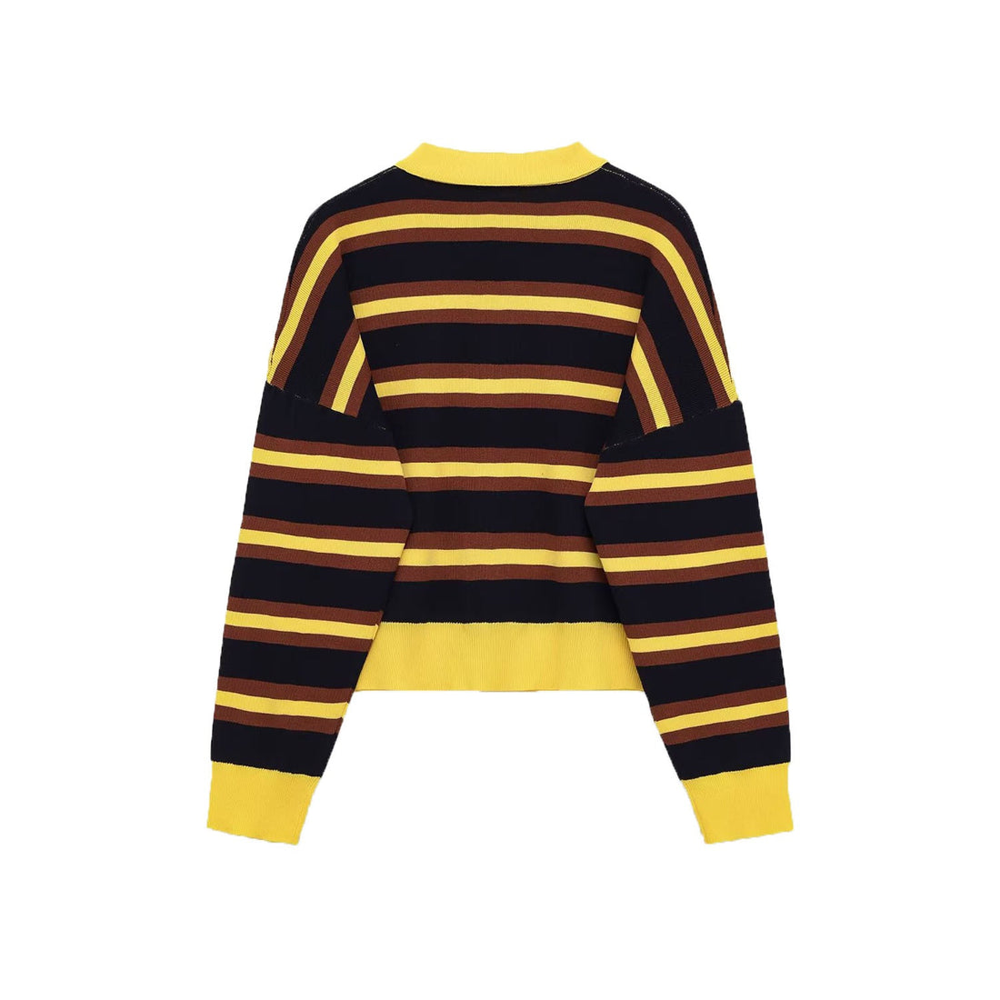 Yellow Striped Long Sleeve Polo Neck Knit Sweater - Image 2