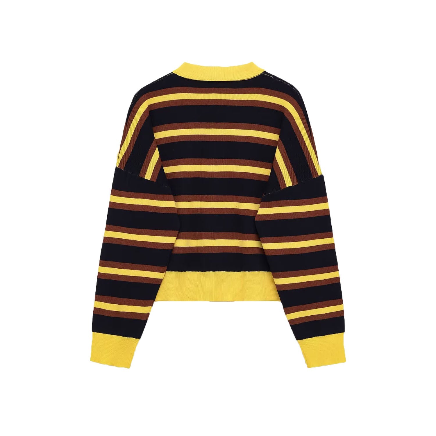 Yellow Striped Long Sleeve Polo Neck Knit Sweater - Image 2