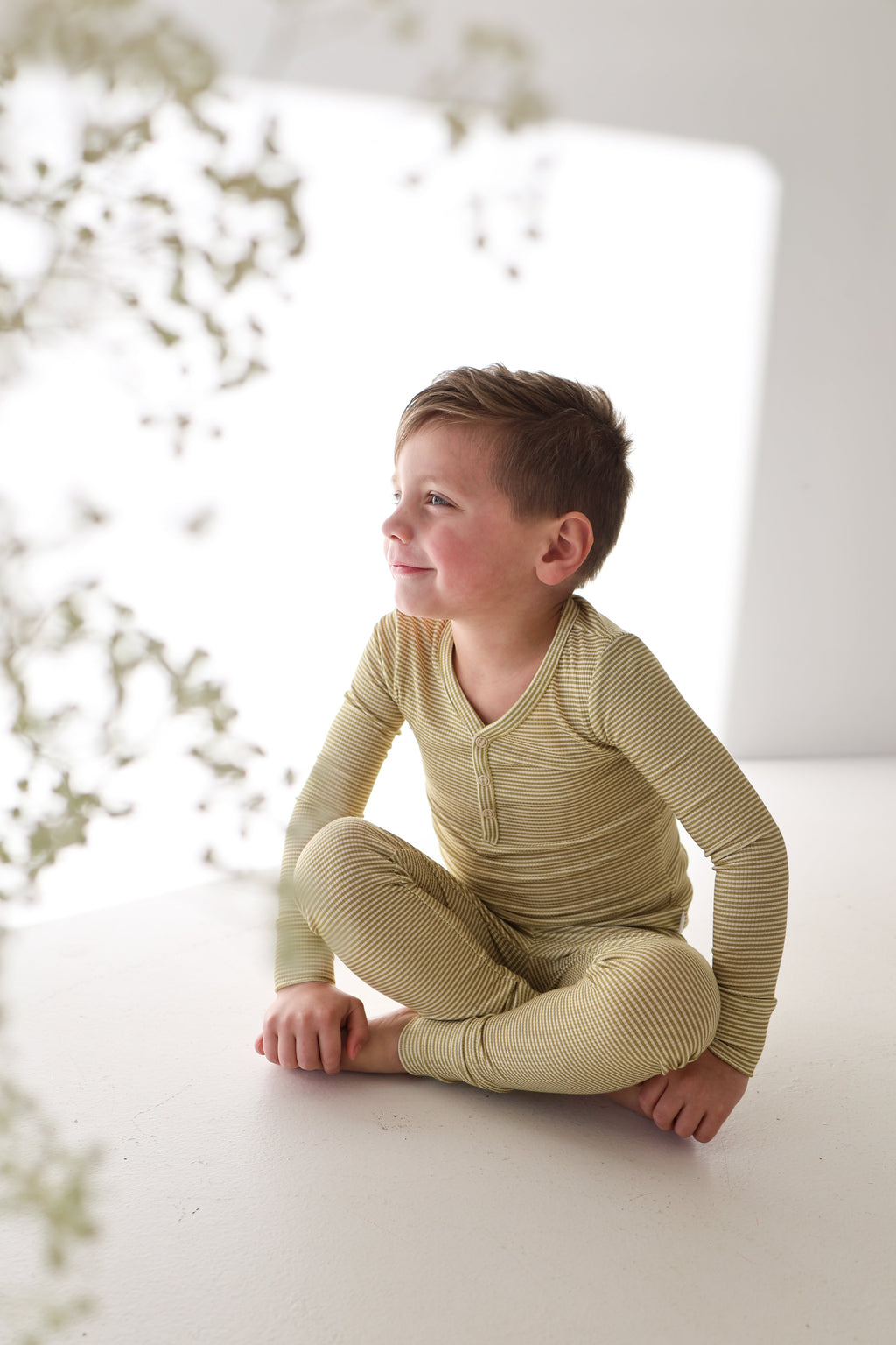 Willow Stripe Ribbed Two Piece Bamboo Pajamas Set for Kids
