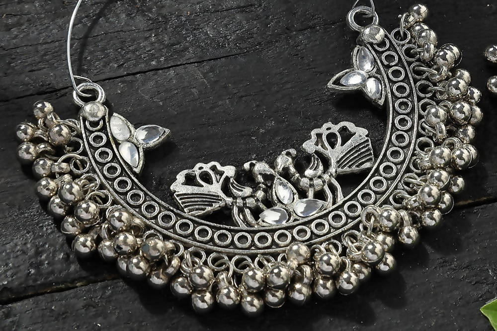 Silver Peacock Design Chandbali Earrings for Traditional Looks