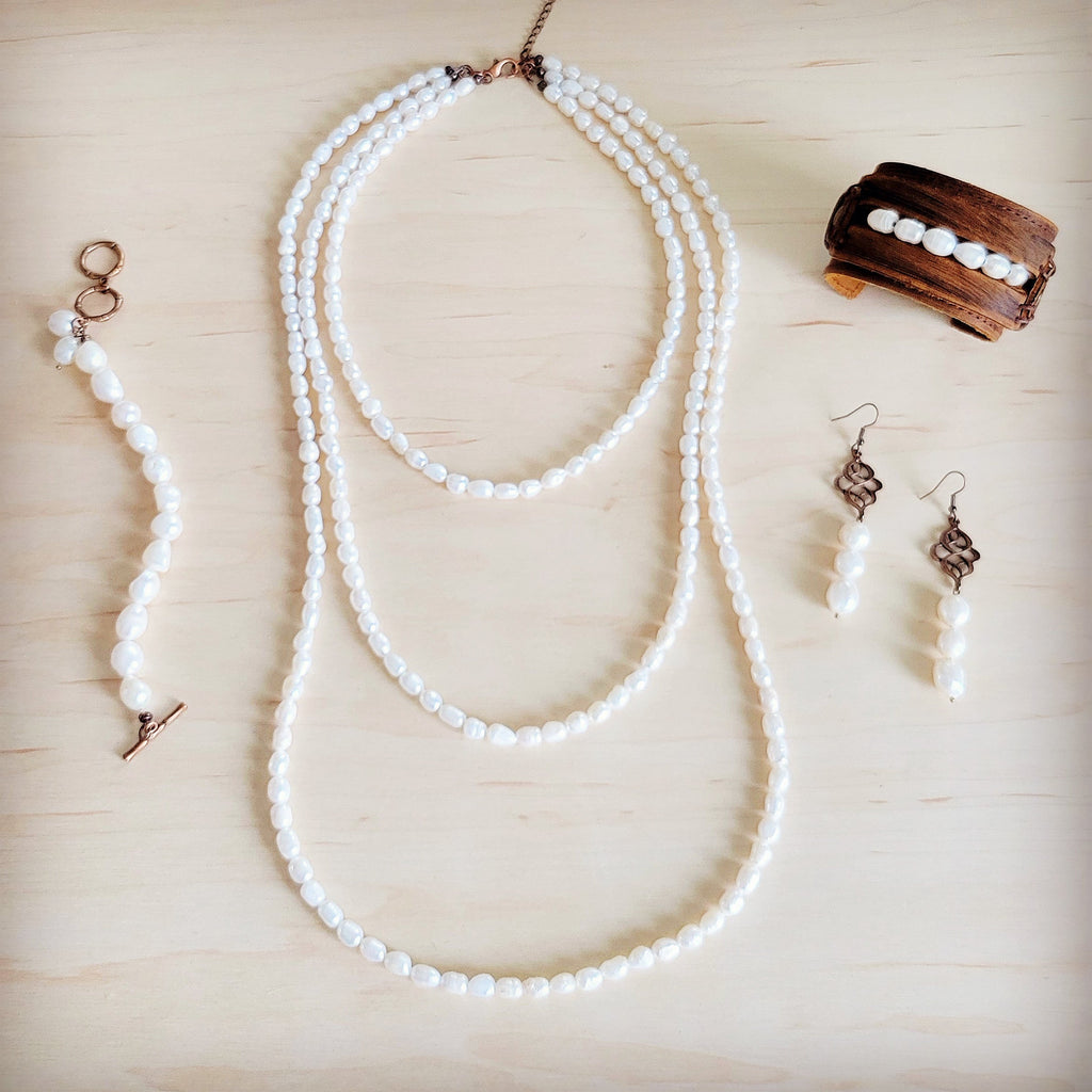 Genuine Freshwater Pearl Triple Strand Layered Boho Necklace 263r