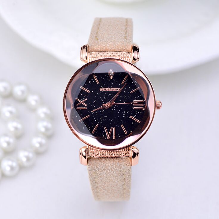 Women's Rose Gold Starry Dial Leather Strap Fashion Watch - Image 2