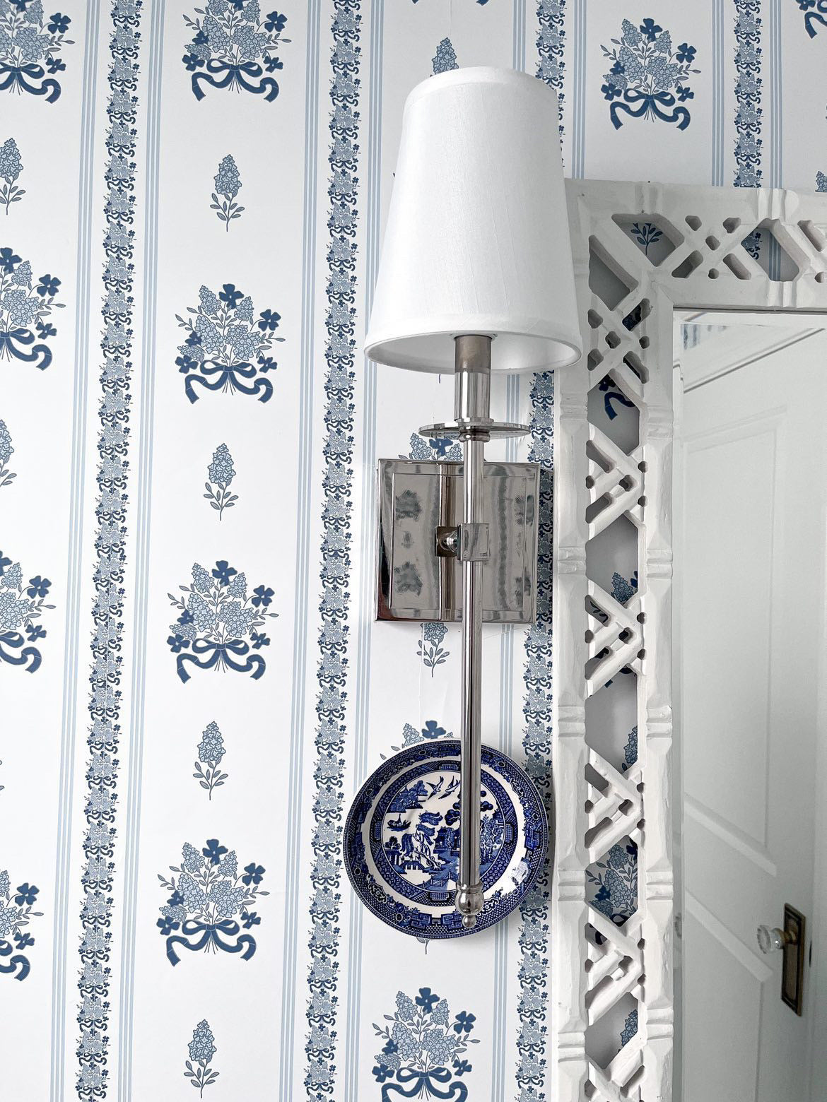 Elodie Floral Removable Wallpaper in White, Blue, and Pink