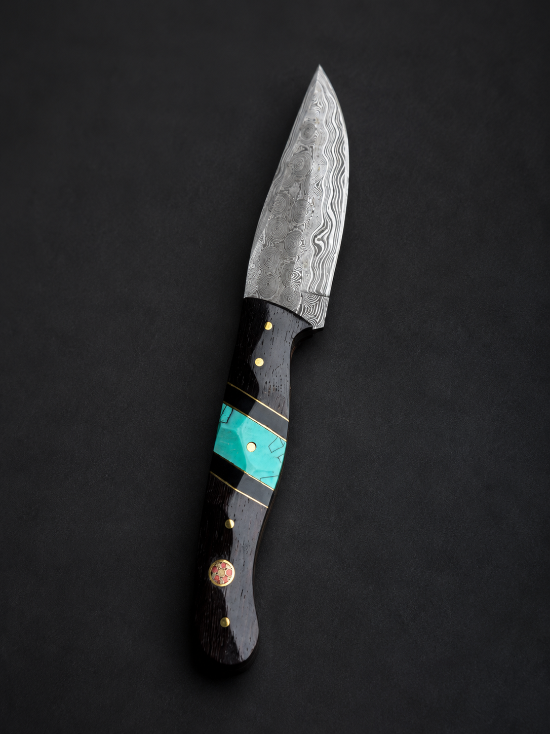 Shadowstone Damascus Hunter Knife with Leather Handle - TK-520