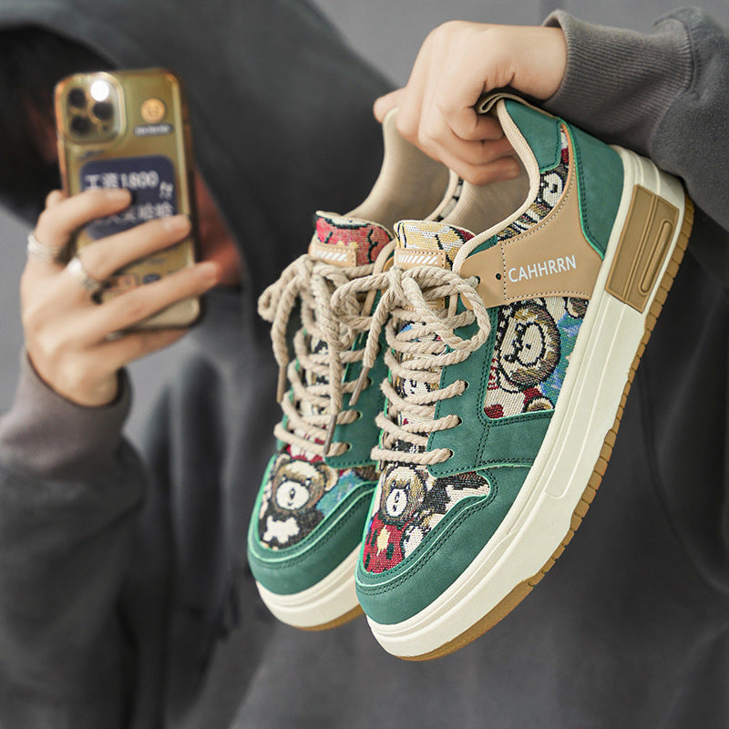 Bear Patch Low-Cut Harajuku Sneakers - Thick Sole Color Block