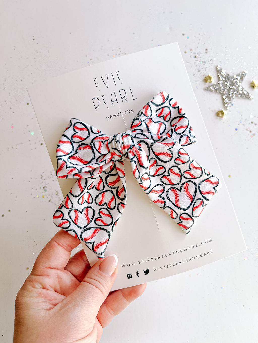 Large Baseball Heart Pinwheel Bow