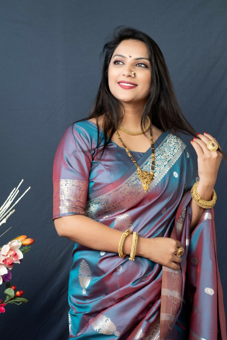 Grey Paithani Silk Zari Woven Saree with Matching Blouse Piece
