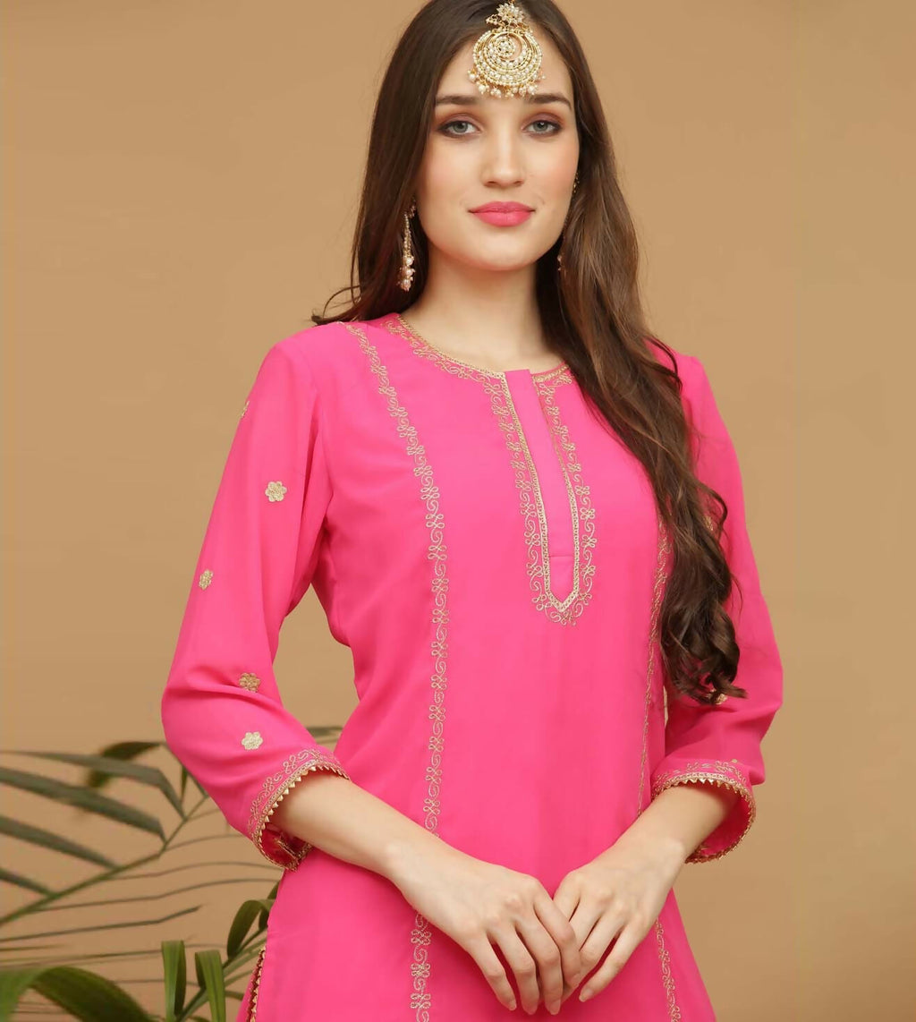 Pink Georgette Lehenga Set Flowy Ethnic Outfit