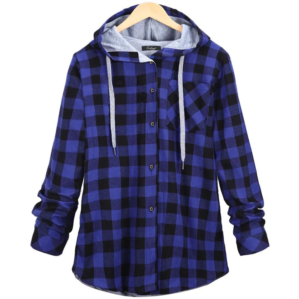 Women's Multicolor Checked Hooded Cardigan