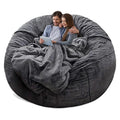 YudouTech Bean Bag Chair Cover(Cover OnlyNo Filler)Big Round Soft Fluffy PV Velvet Washable Bean Bag Lazy Sofa Bed Cover for AdultsLiving Room Bedroom Furniture Outside Cover5ft dark grey.