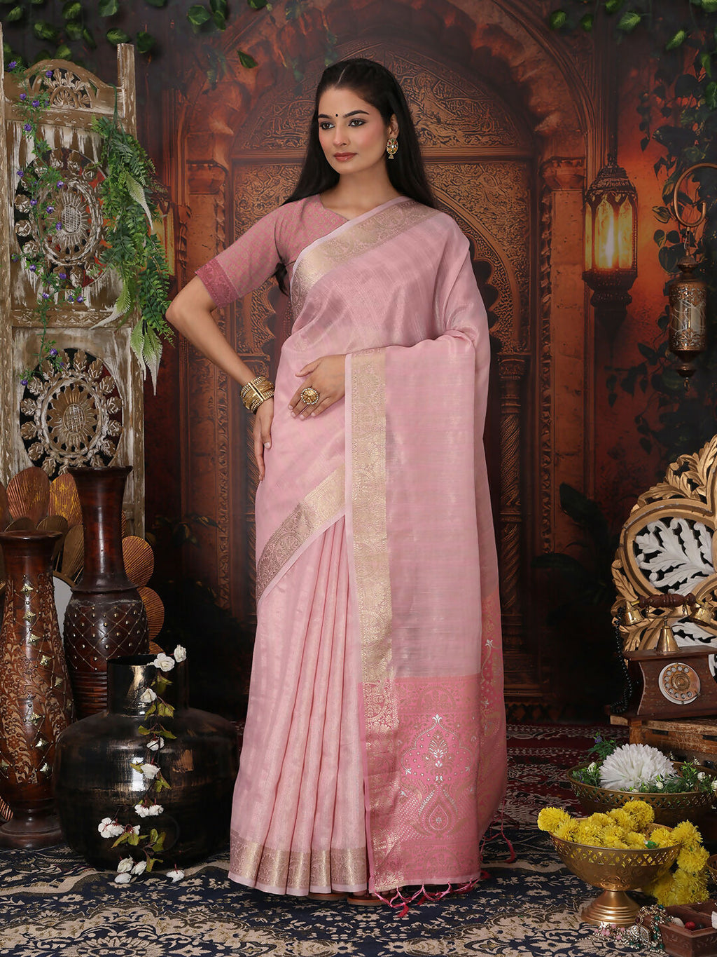 Light Pink Organza Saree with Matching Blouse