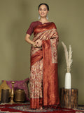 Cream Lichi Silk saree with Red blouse, perfect for a sophisticated traditional look.