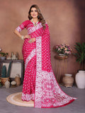 Pink Viscose Silk Saree with authentic handmade Bandhej patterns draped elegantly