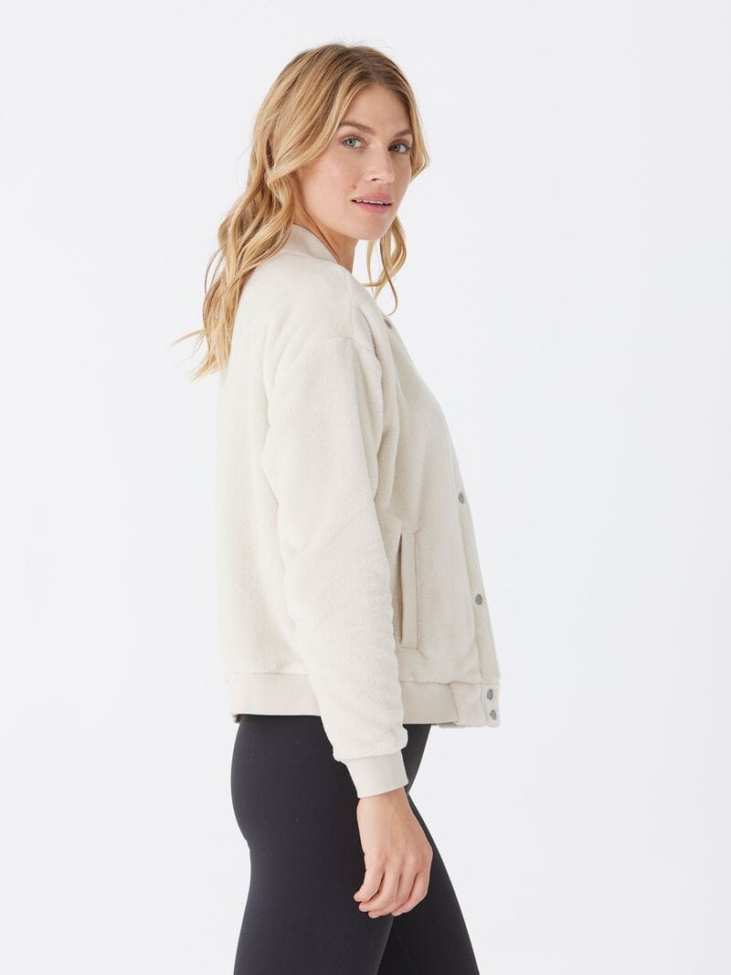 Lynette Sherpa Bomber Jacket in Off-White Cream
