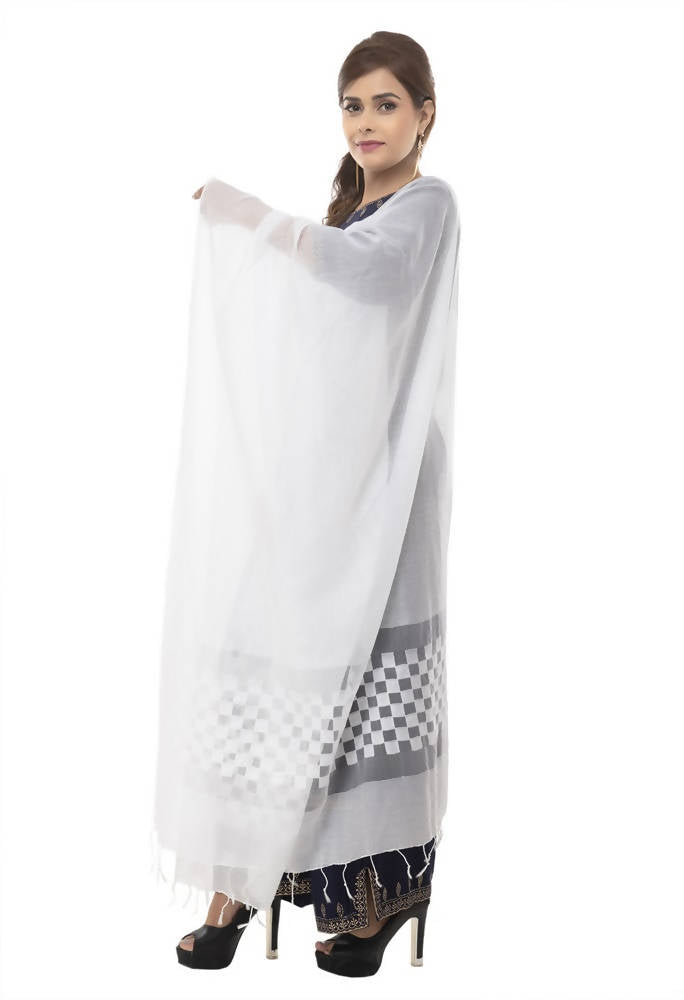 White Buta Cutwork Dupatta in Kota Cotton