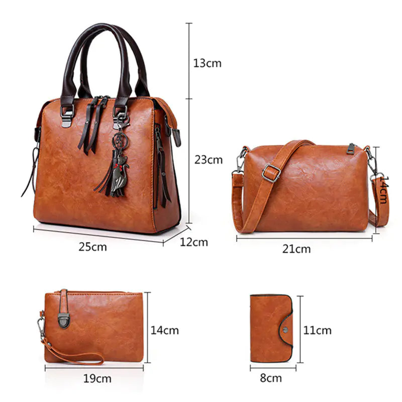 Luxury Women’s Leather Handbag & Wallet 4-Piece Set