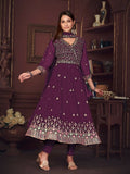 Floor length purple georgette embroidered Anarkali set for women