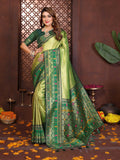 Aastha Fashion Pista Tissue Silk Weaving Saree with intricate woven patterns and matching green blouse