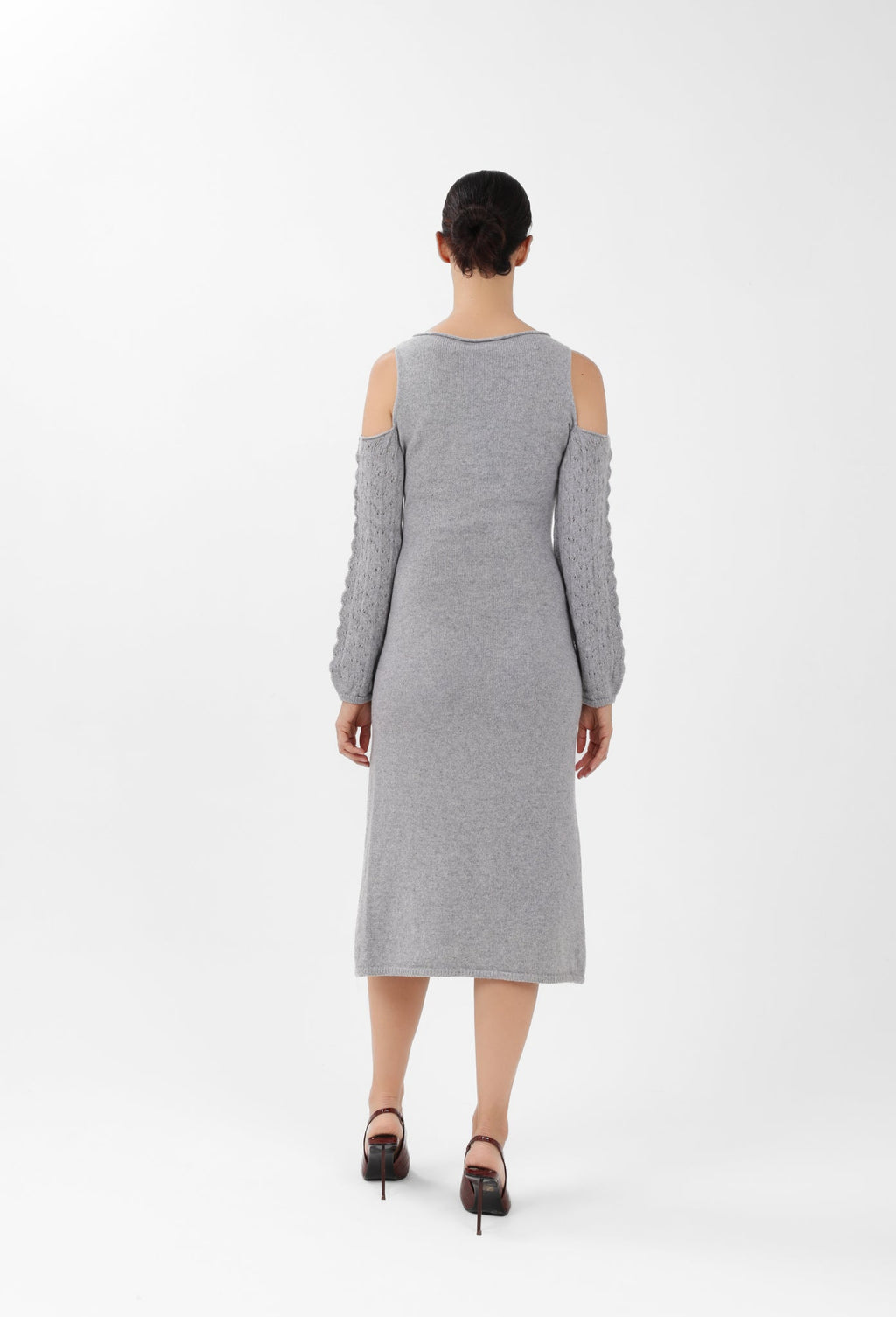 Off-the-Shoulder Cashmere Midi Dress in Gray