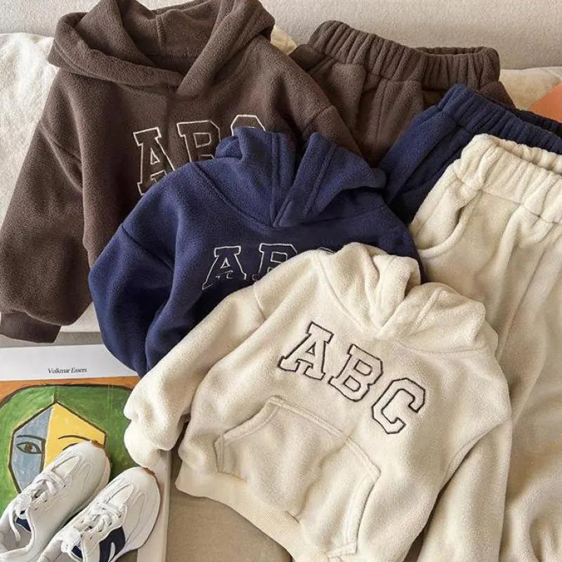 Kids' Autumn Winter Fleece Letter Sweatshirt Set
