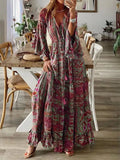 Women's Bohemian Floral Maxi Dress - V-Neck