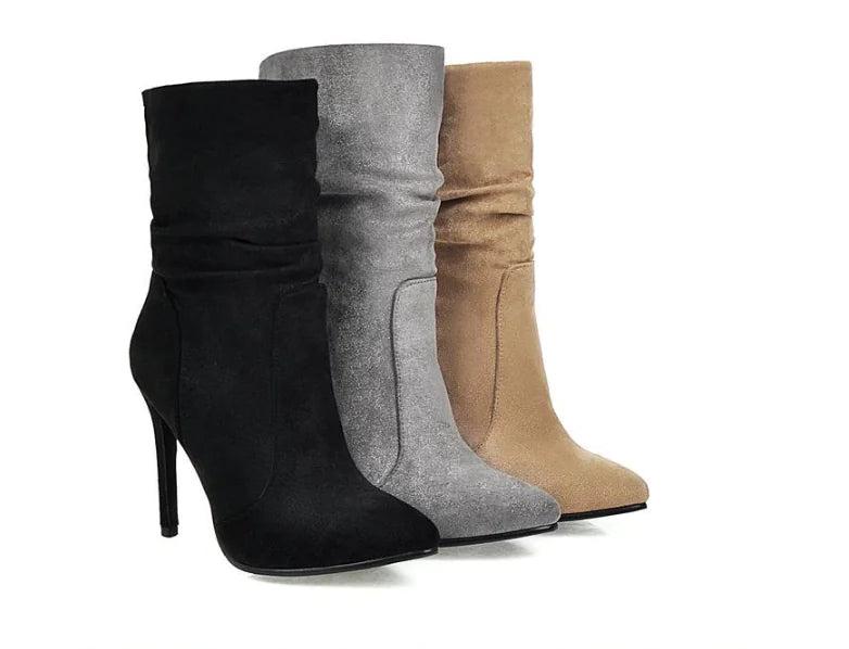 Pointed Toe Elastic Ankle Booties with Heel
