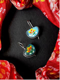 Sky blue hand-painted Monalisa stone earrings in brass, 3cm length