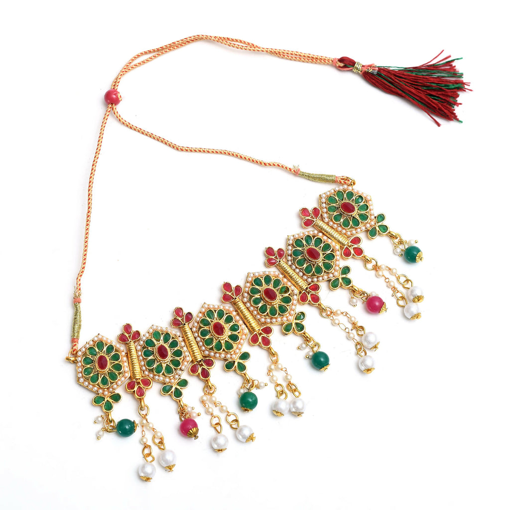 Meena and Pearl Work Gold-Polished Brass Statement Choker