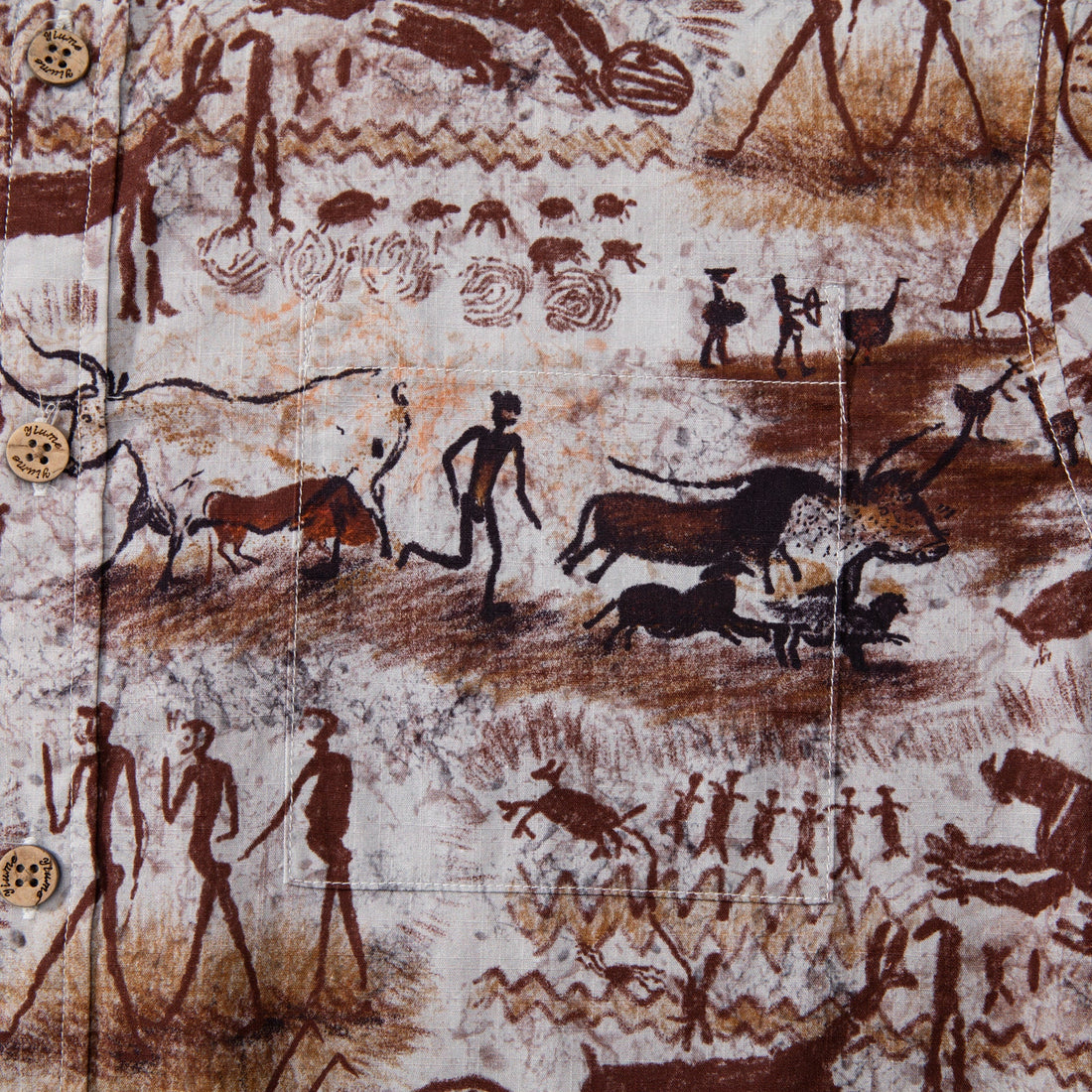 Vintage Aloha Shirt Dawn of Artistry Cave Painting Print Cotton