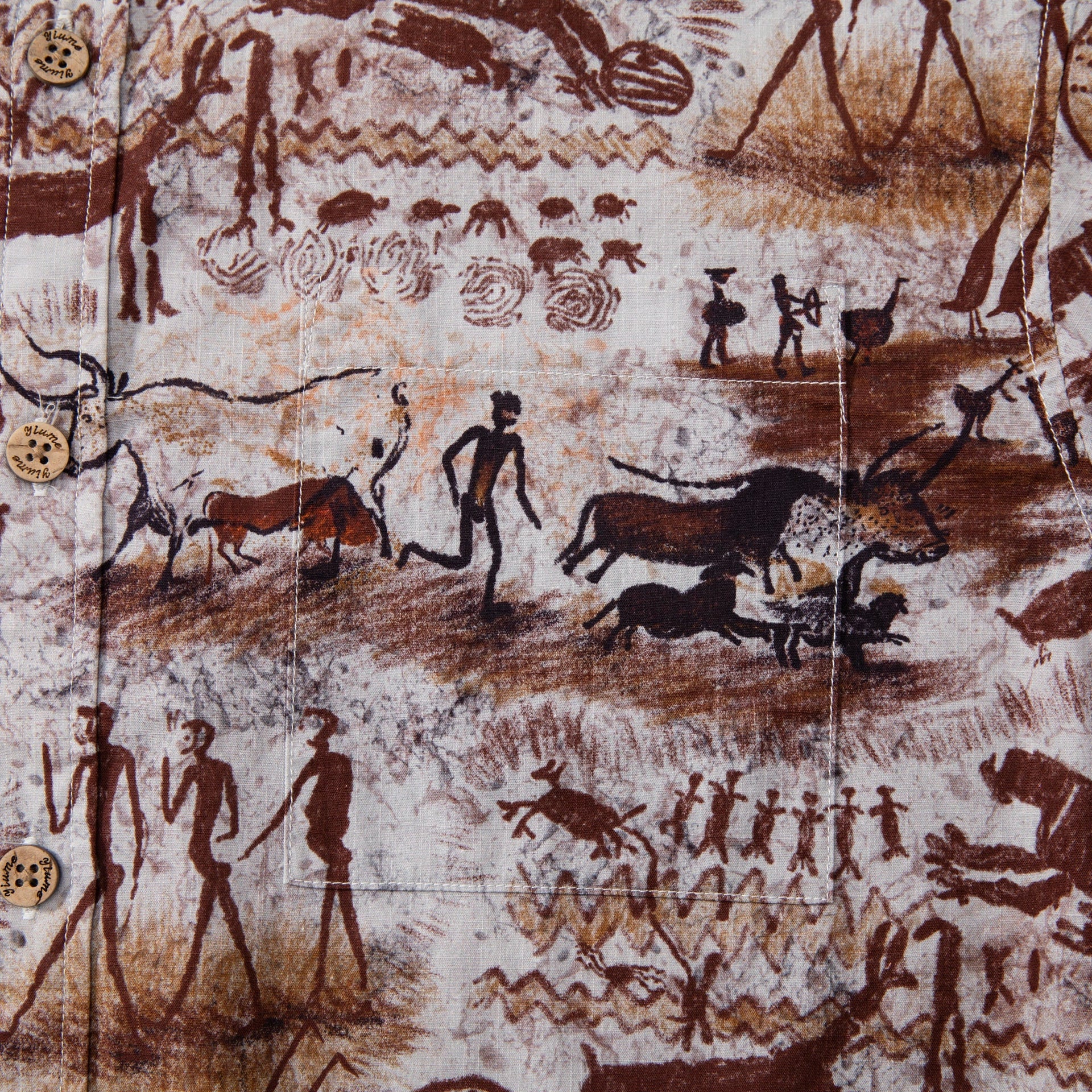 Vintage Aloha Shirt Dawn of Artistry Cave Painting Print Cotton