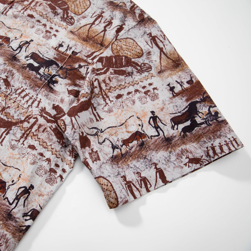 Vintage Aloha Shirt Dawn of Artistry Cave Painting Print Cotton