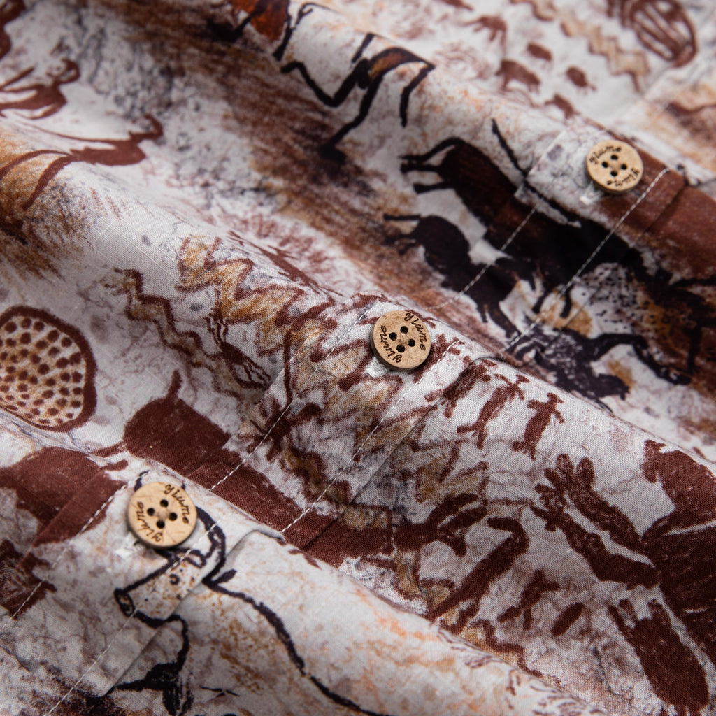 Vintage Aloha Shirt Dawn of Artistry Cave Painting Print Cotton