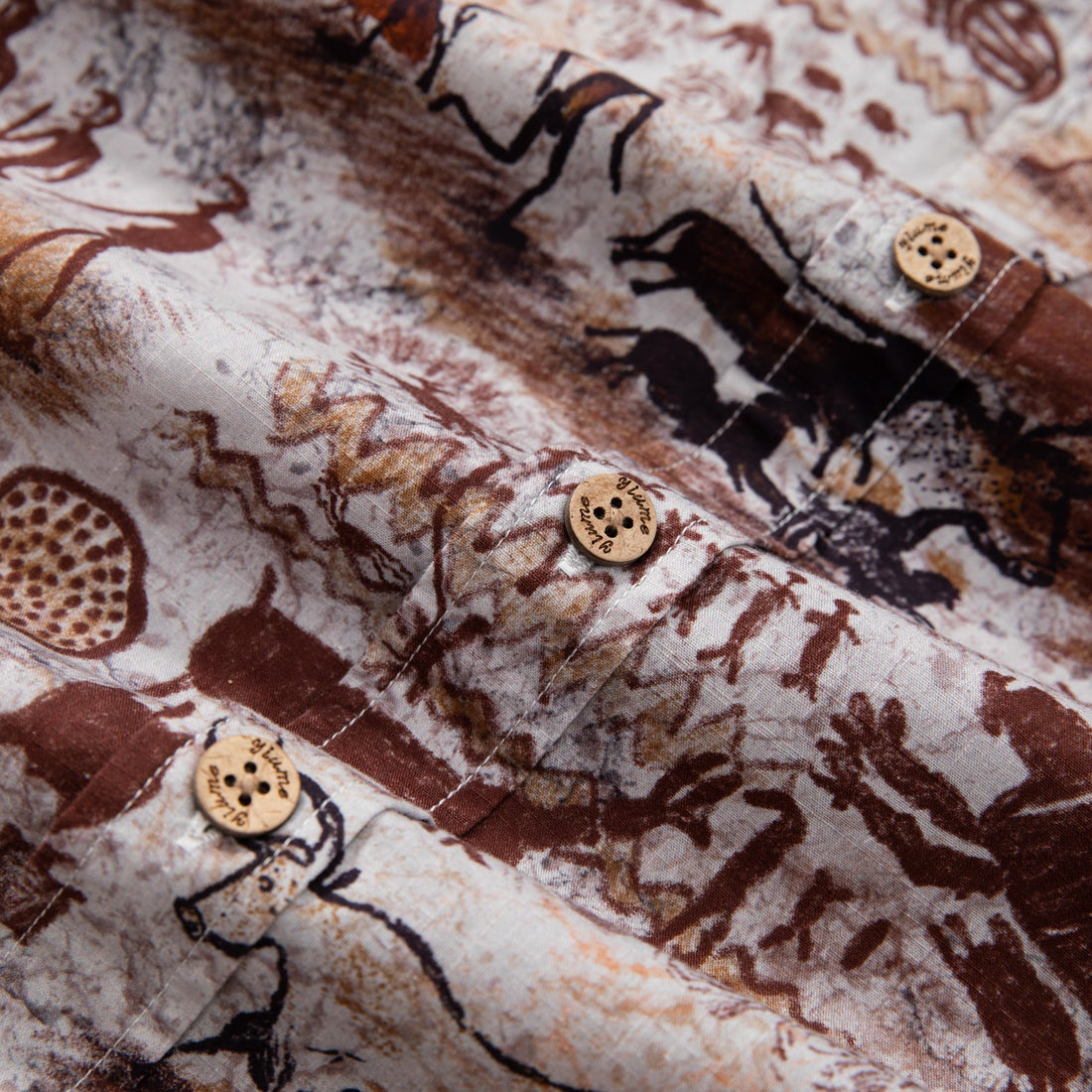 Vintage Aloha Shirt Dawn of Artistry Cave Painting Print Cotton