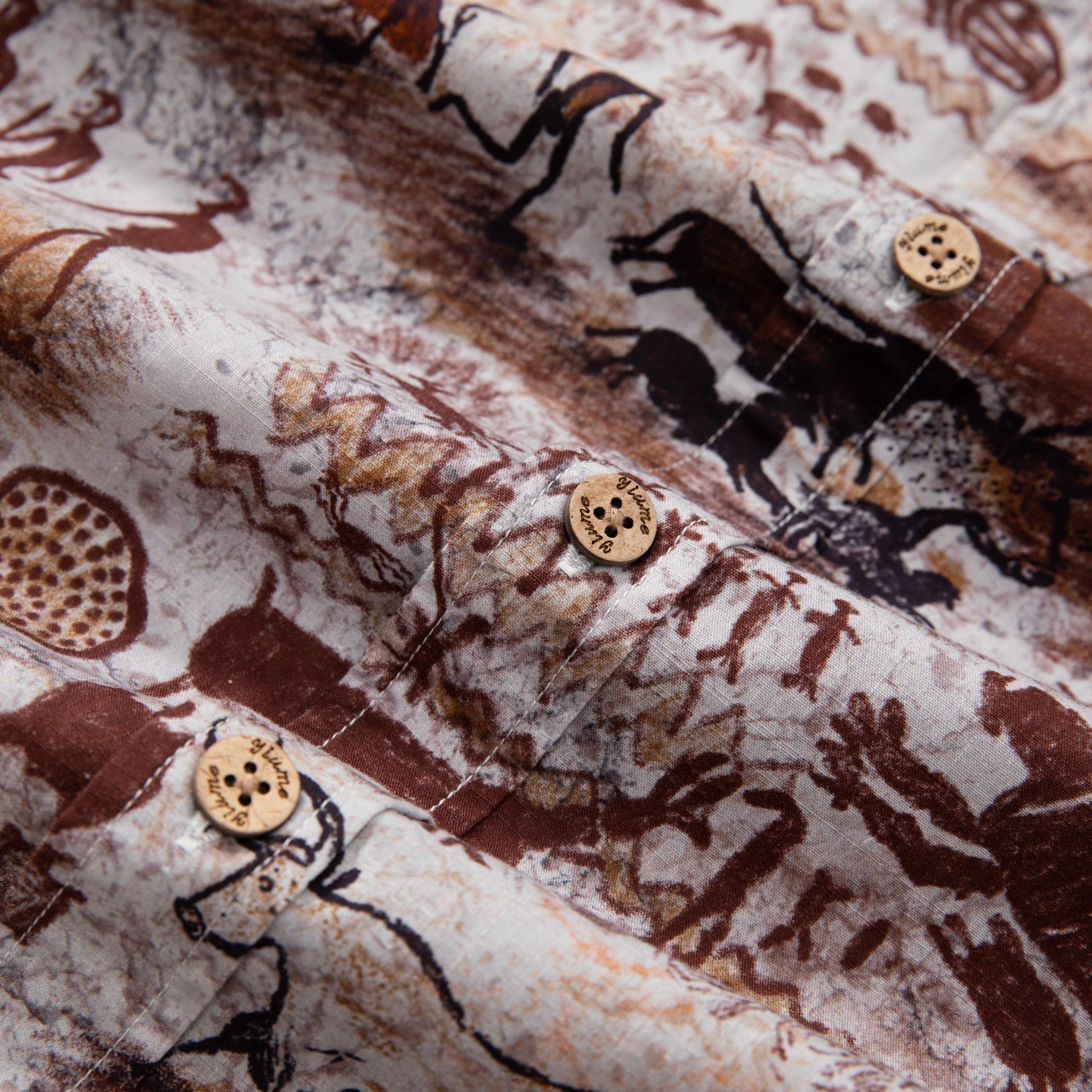 Vintage Aloha Shirt Dawn of Artistry Cave Painting Print Cotton
